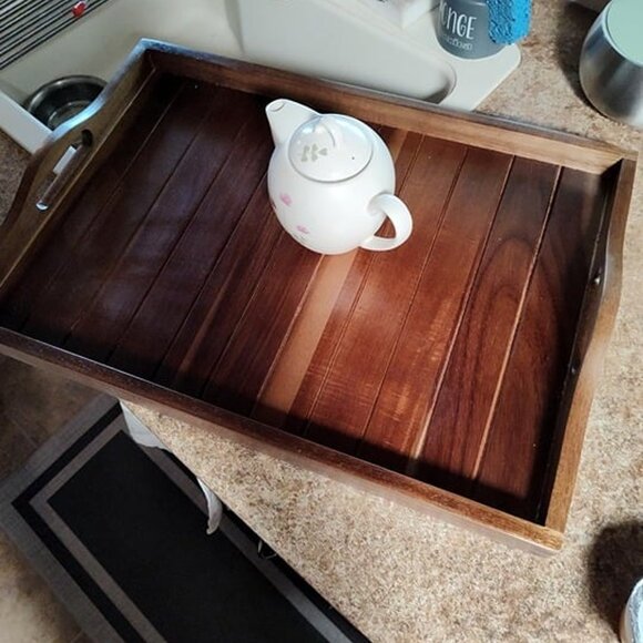 New Large Wooden Serving Tray with Handles 20x14" Decorative Coffee Ottoman Tray - Picture 7 of 7